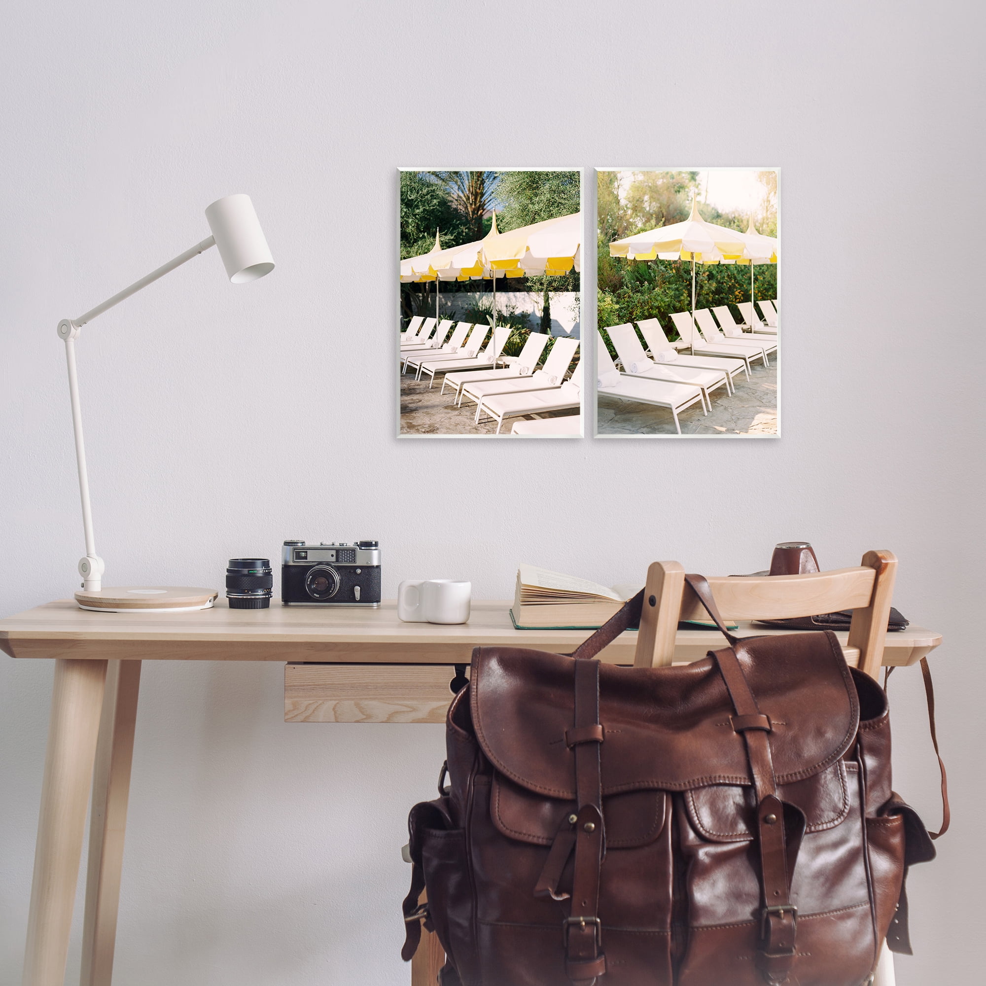 Stupell Industries Chaise Lounges with Umbrellas Nautical & Beach Photography Unframed Art Print Wall Art, 11 x 14, Set of 2