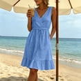 thumbnail image 6 of ClodeEU Women's Sleeveless V Neck Ruffle Hem Midi Dress,Casual Drawstring Waist Flowy Sundress Blue,Women's Plus XXL, 6 of 8