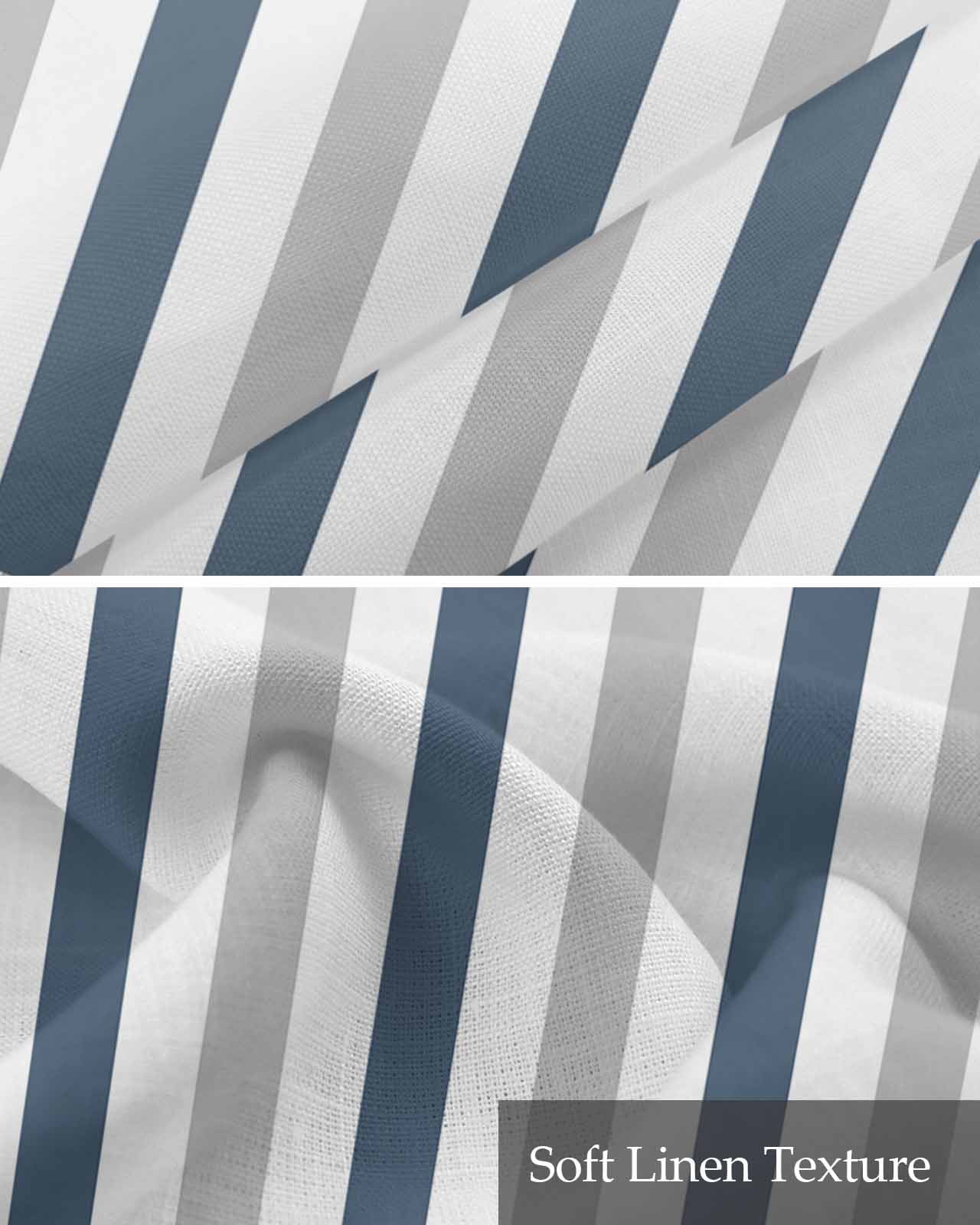 Blue Gray Striped Kitchen Valances for Windows Farmhouse Linen Window Valance Curtain for Living Room Window Treatment Farmhouse Stripe Art Valance Rod Pocket Topper Drape, 54 x 18 Inch