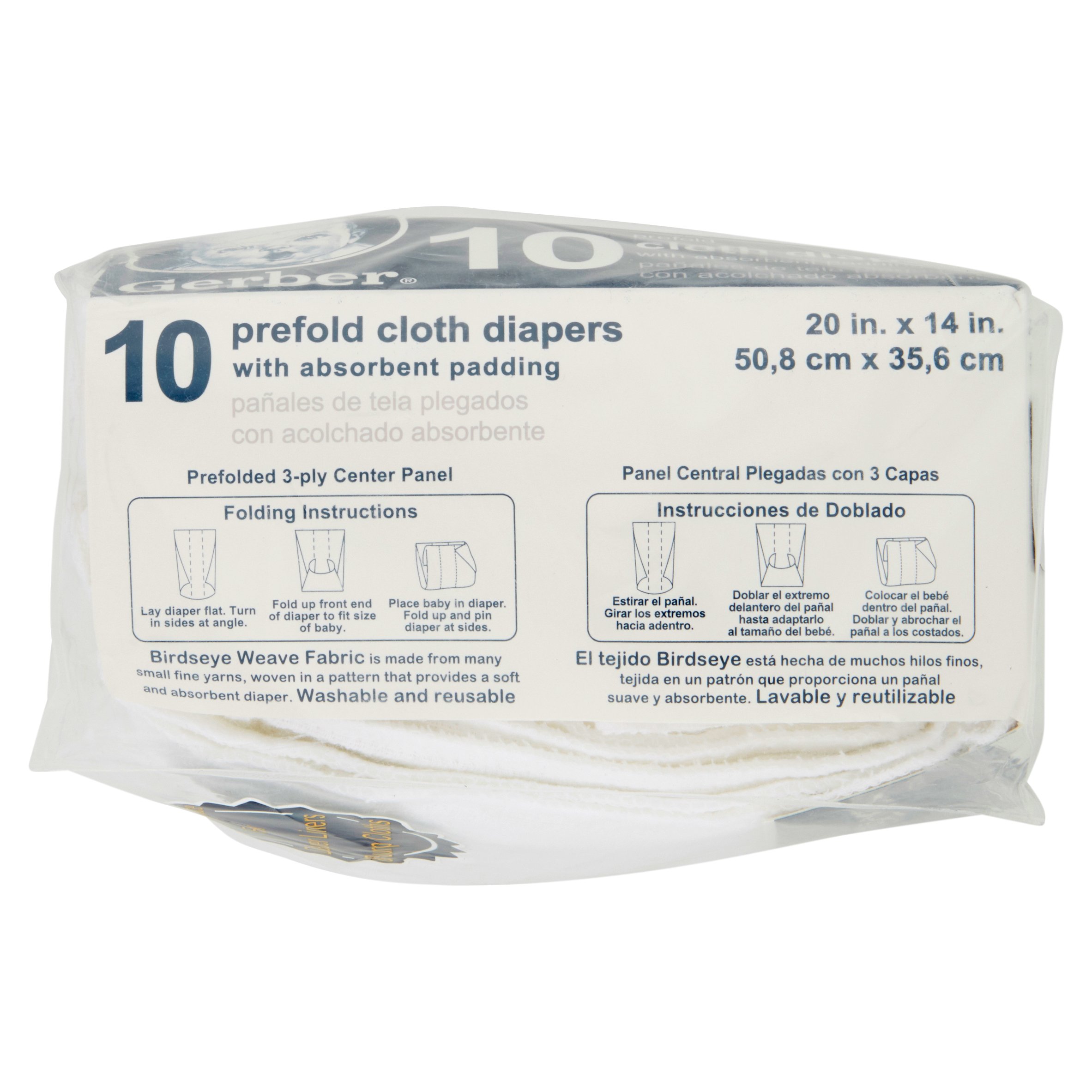Gerber 100% Cotton Prefold Cloth Baby Diaper, White 10 Pack - image 5 of 8