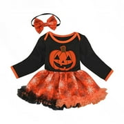 Toddler Baby Girl Halloween Pumpkin Smiles Dress Birthday Party Gown Fancy Dress up Cosplay
