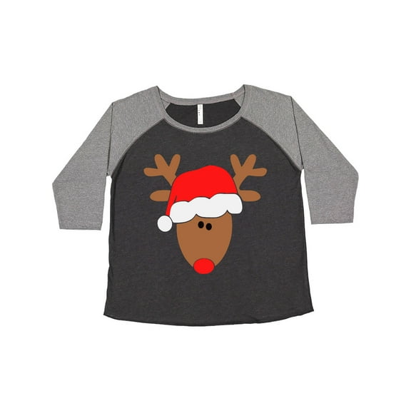 Inktastic Christmas Cute Reindeer in Santa Hat Women's Plus Size T-Shirt