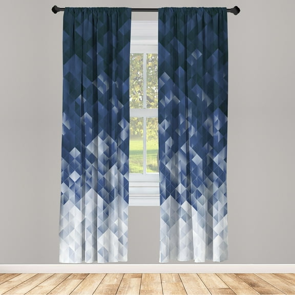 Ambesonne Geometric Curtains, Mosaic Ombre Violet Tones, Pair of 28"x95", Night Blue