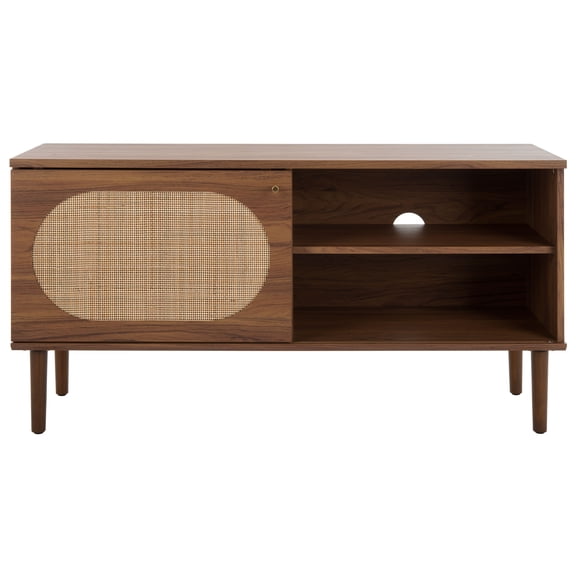 SAFAVIEH Claude Coastal 1 Door 2 Shelf Media Stand, Walnut (46.6 in. W x 15.4 in. D x 23.6 in. H)
