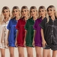 thumbnail image 3 of FLMEI Silk Pajamas 2PCS Set for Womens Short Sleeve Sleepwear Tops Shorts Soft Satin Button down Pjs Jammies Loungewear Outfit S-XL, 3 of 8