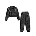 thumbnail image 5 of YiZYiF Boys Girls Hip Hop Jazz Dance Clothes Set Shiny Jacket with Metallic Pants Party Costume Black 10, 5 of 7