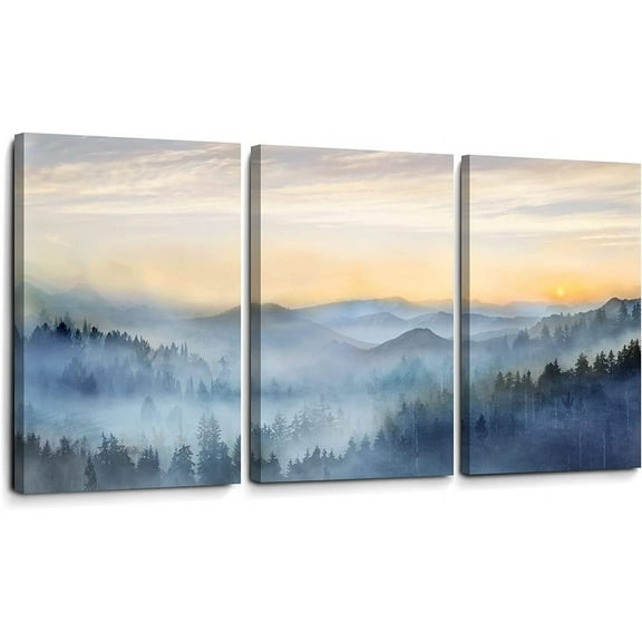 Wall Decor for Bedroom Sunrise Misty Forest Print Picture Paintings Wall Art for Living Room Bathroom Canvas Artwork Modern Room Wall Decorations Size(Only canvas)
