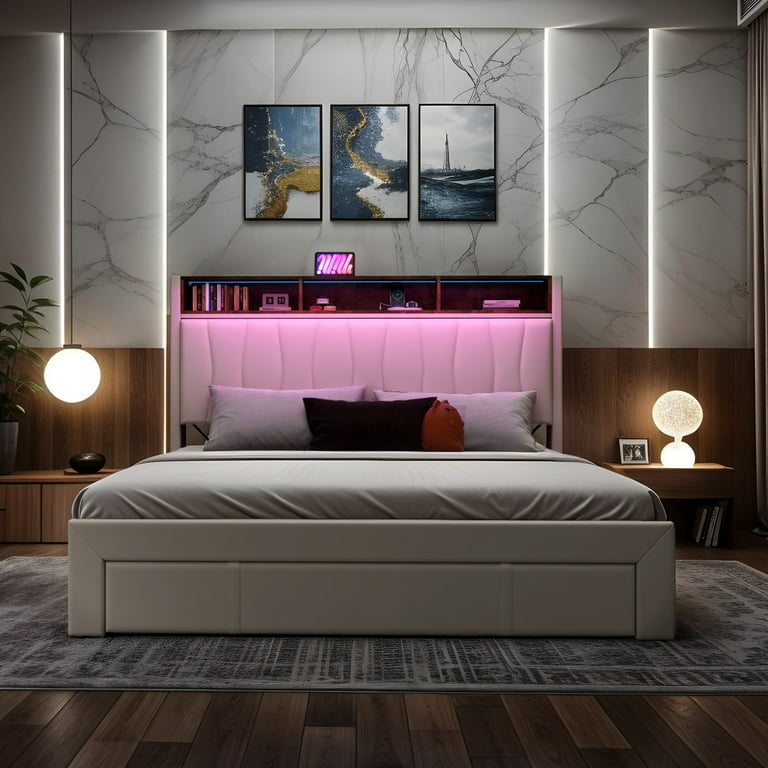 ベッドフレーム Single  bed plus  mattress and storage 76.77'' Twin Size metal bed Sturdy System Metal Bed Frame