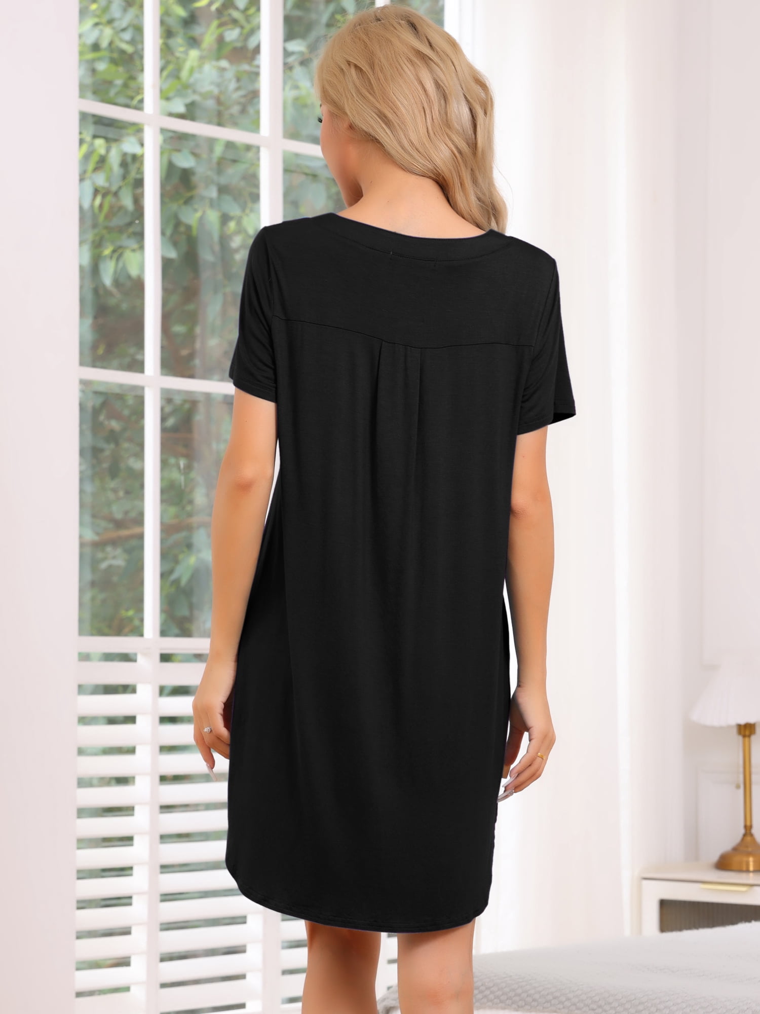 DARING DIVA Women's Short Sleeve Button Down Nightshirt XS Black