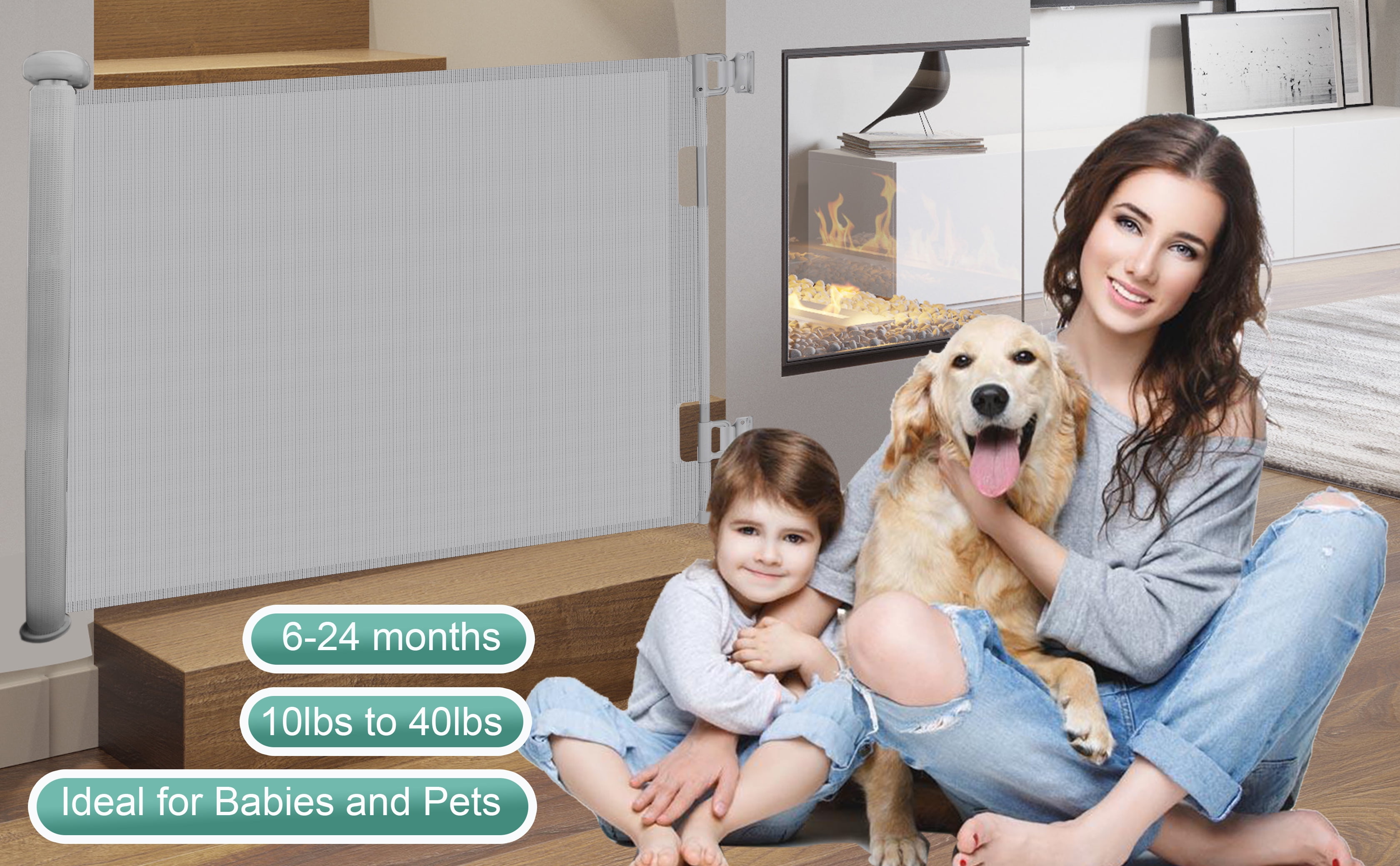 stusgo Retractable Baby Gate 33"x71"（1.8m）- Retractable Dog Gate (Grey)