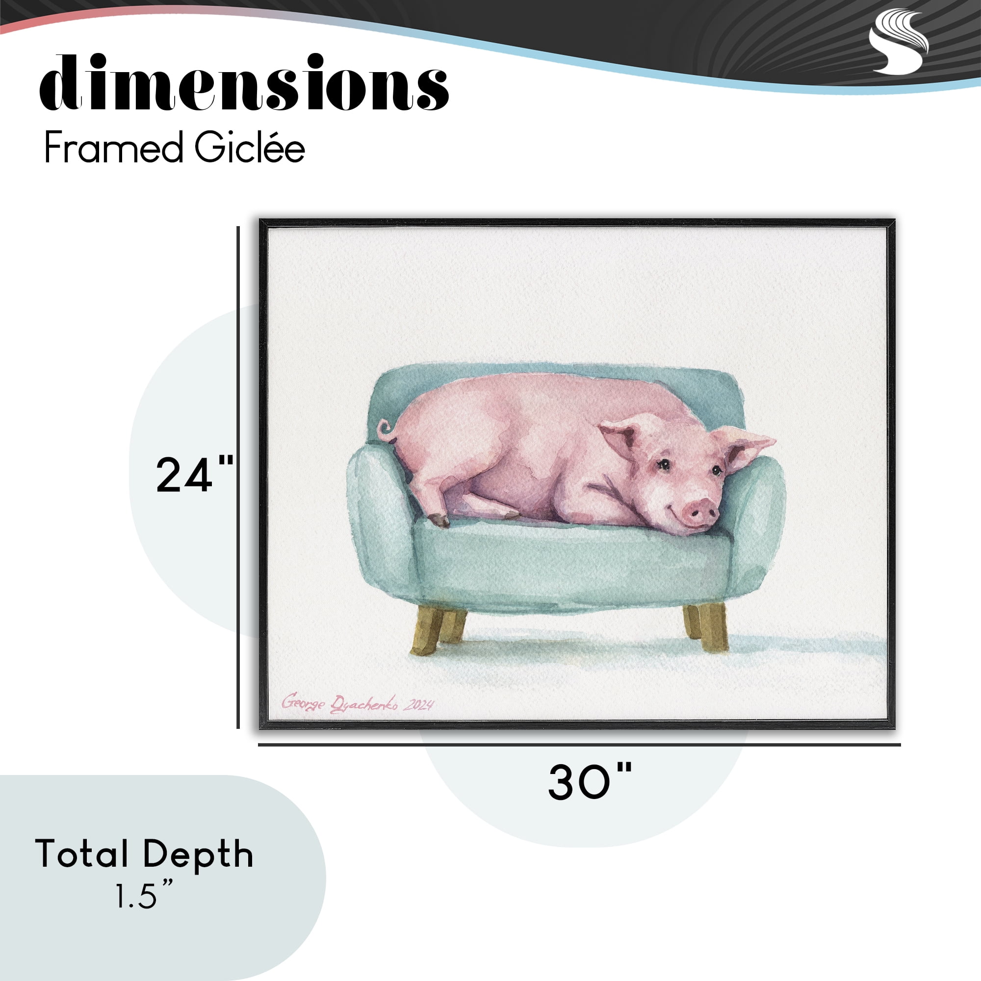 Stupell Industries Cute Piglet on Armchair Black Framed Giclee Art, design by George Dyachenko
