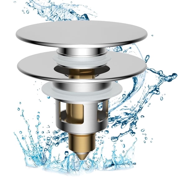 CADOVE All Metal 2 in 1 Anti-Clogging Bathroom Sink Stopper, Universal Pop Up Drain Strainer & Push-Type Plug with Brass Bullet Core, Big Push Button for 1.1''~2.3'' Basin, Chrome Finish