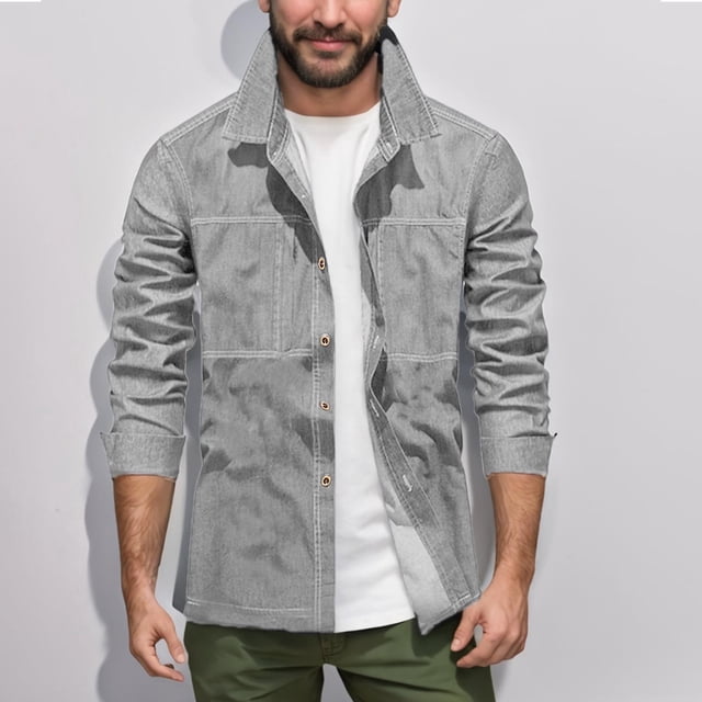 pstuiky camisa de manga larga para hombre, Camiseta lisa de manga larga con cuello vuelto para hombre, informal, elegante, cómoda, con bolsillos, botones y cremallera. tops de invierno para hombre m