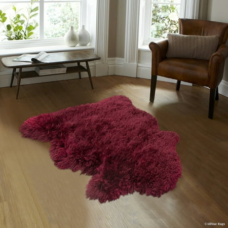 Allstar Burgundy Rug, High Quality Faux Sheep / Polar Bear Shape, No-Shedding, Ultra-Extended Pile Height Shag (2' 11" x 3' 11")