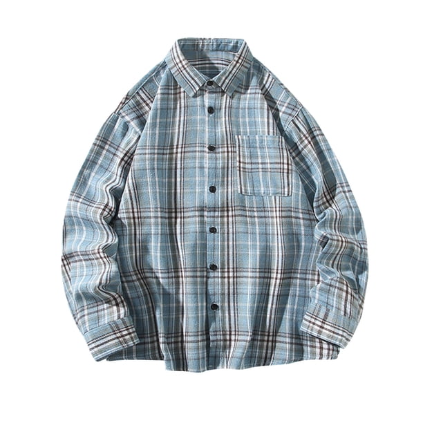 Blusa y camisa de manga larga con cuello vuelto para hombre, moda versátil, ocio, botones, bolsillo, camisa de manga larga con cuello vuelto, abrigo de poliéster para hombre
