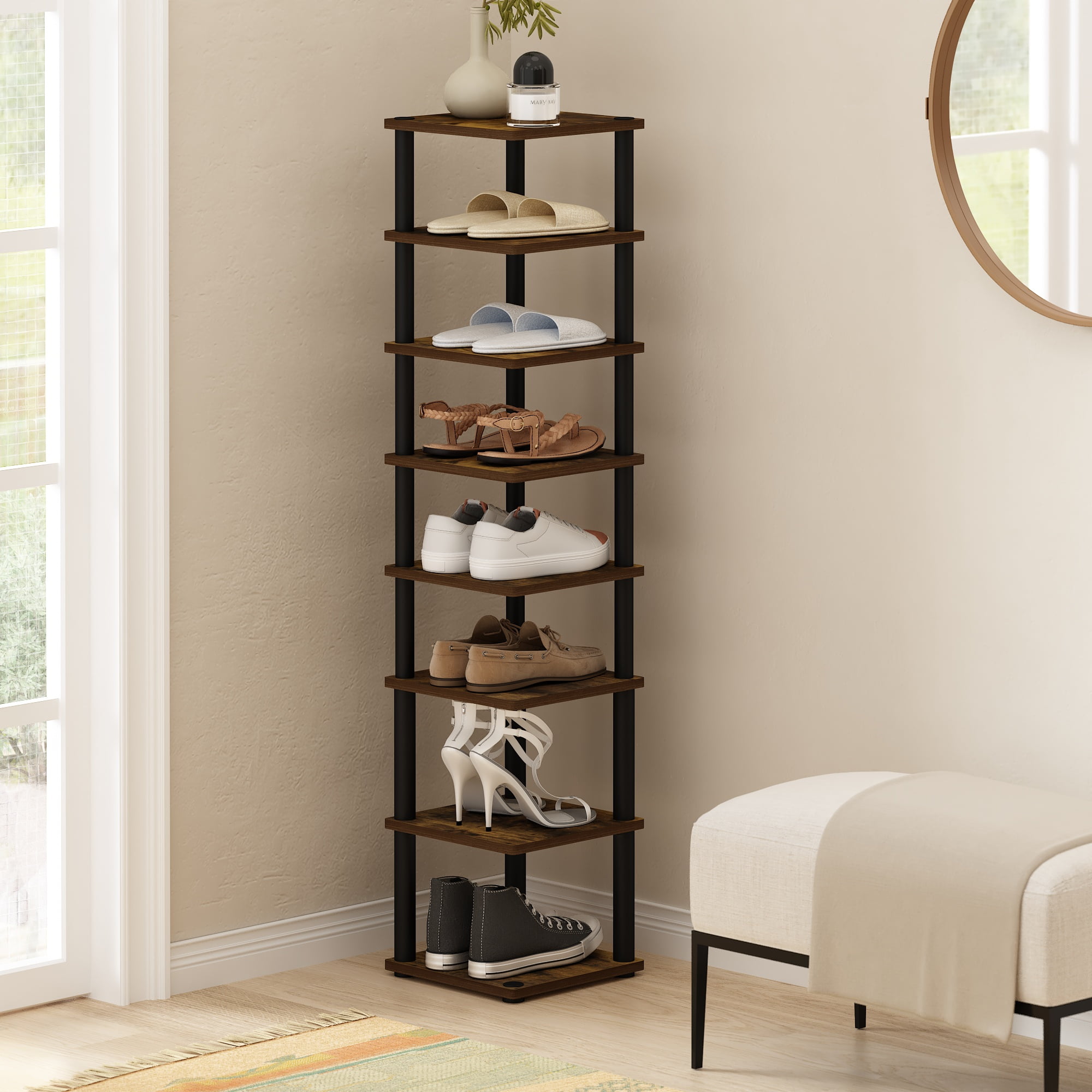 Furinno Turn-N-Tube 5 Tier Wide Wood Shoe Rack, Shelving Unit
