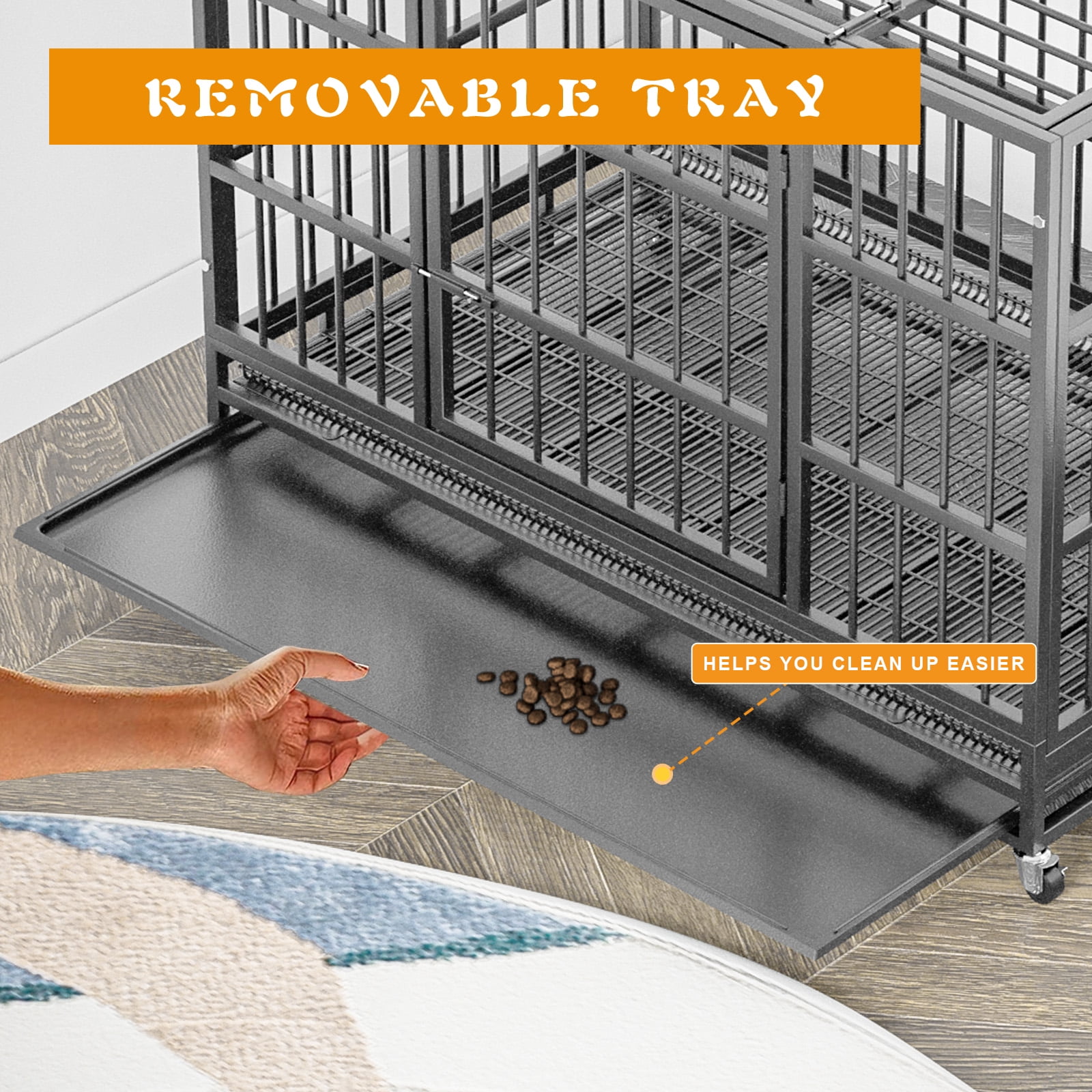Waleaf 38 Inch Heavy Duty Dog Crate Cage with Wheels for Indoor, Large Dog Kennel with Removable Tray