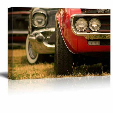 Muscle Car Wall - Canvas Prints Wall Art - Close Up Shot of Muscle Cars Vintage/Retro Style | Modern Wall Decor/Home Decoration Stretched Gallery Canvas Wrap Giclee Print & Ready to Hang - 32