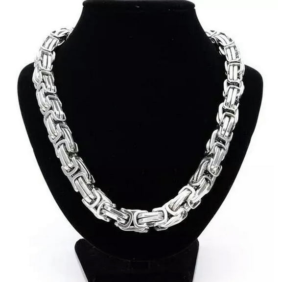 HOOUN 8.5mm 24'' Pure Stainless Steel Men's Huge Byzantine Link-chain Necklace Silver