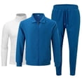 thumbnail image 2 of Babcutegg Mens Outfit Set 3-Piece Full Zip Lapel Jacket & Stand Collar Top & Jogger Pants Athletic Casual Clothes Blue Size 2XL, 2 of 7