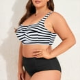 thumbnail image 4 of Zando PLus Size Bikini Sets for Women Tummy Control High Waisted Women's Bankini Swimsuits 2 Pieces Swimsuits for Big Busted Women with Ruched Black White Stripe 3XL, 4 of 8
