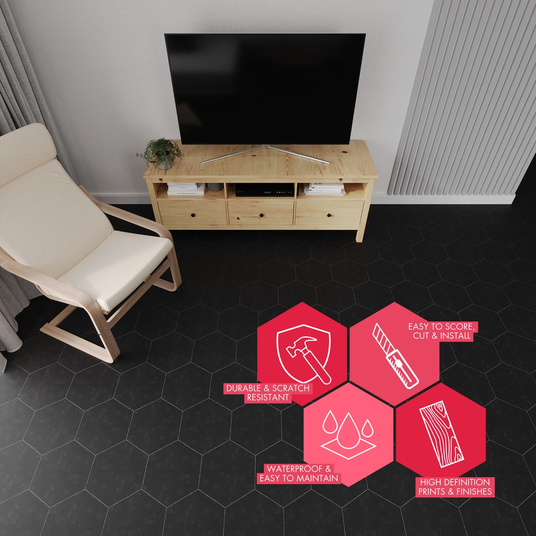 BaseCore HEX Black Marble 12 MIL x 5.75 in. W Waterproof Peel and Stick Vinyl Plank Sample