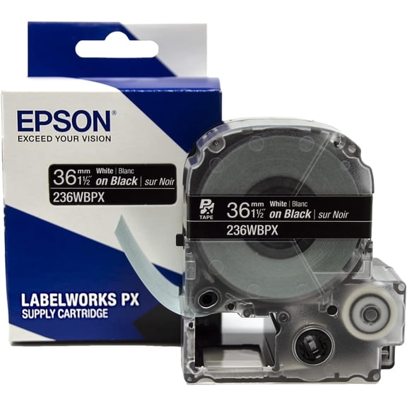 Epson LABELWORKS 236WBPX - White on Black PET Label Maker Tape - 1.5" (36MM) Wide, 30'