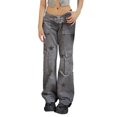 thumbnail image 1 of Gibobby Pantalones tipo cargo estampados de mujer Monos de mezclilla retro de tiro bajo para mujer, pantalones casuales con estampado de estrellas(Gris,CH), 1 of 4