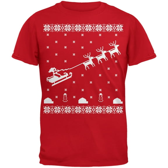 Old Glory Mens Flying Santa Sleigh Ugly XMAS Sweater Short Sleeve T Shirt
