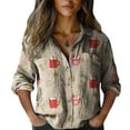 thumbnail image 4 of Bovemsi Casual Loose Tops Women's Cotton Shirt Printed Fashionable Button Up Top With Seven Quarter Sleeves Work Shirts, 4 of 4