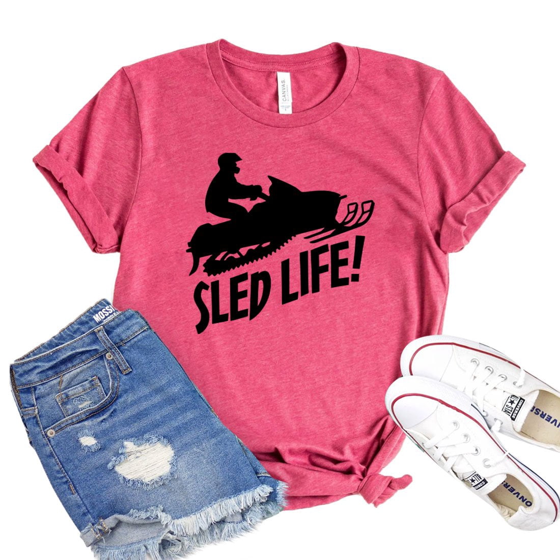 T-shirt Femme Slim Fit Sled Life - Motif Hiver Sports Neige, Tailles S à 2XL, Neuf Avec étiquettes