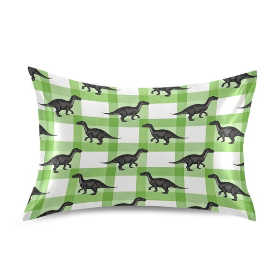 Ryvnso Satin Pillowcase Dinosaur on Checkered Pillow Cases Standard Size 26x20in