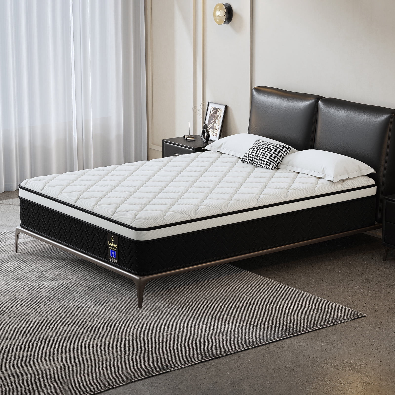 LayRoad 14 Inch Twin Mattress, Medium Firm, Cooling Comfort & Motion Isolation, CertiPUR-US Certified, 100-Night Trial, Black White