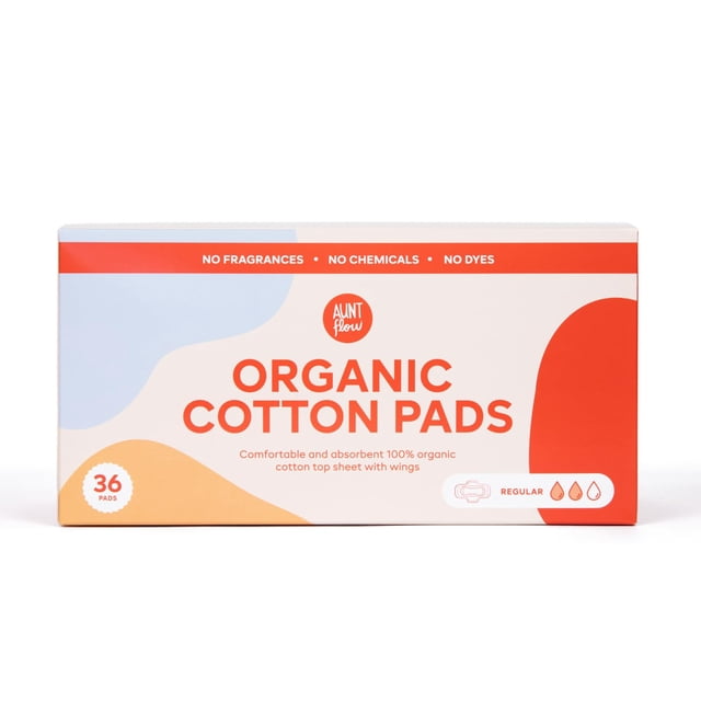 Almohadillas menstruales Aunt Flow de algodón orgánico regulares, 36 unidades