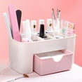 thumbnail image 2 of Bxaolu Multifunction Desk Organzier with Drawer, Cosmetic/Makeup Vanity Organizer Box, Plastic Stationary Storage Organzier, Desktop Desk Storage Drawer for Home Office Supplies, Pink, 2 of 8
