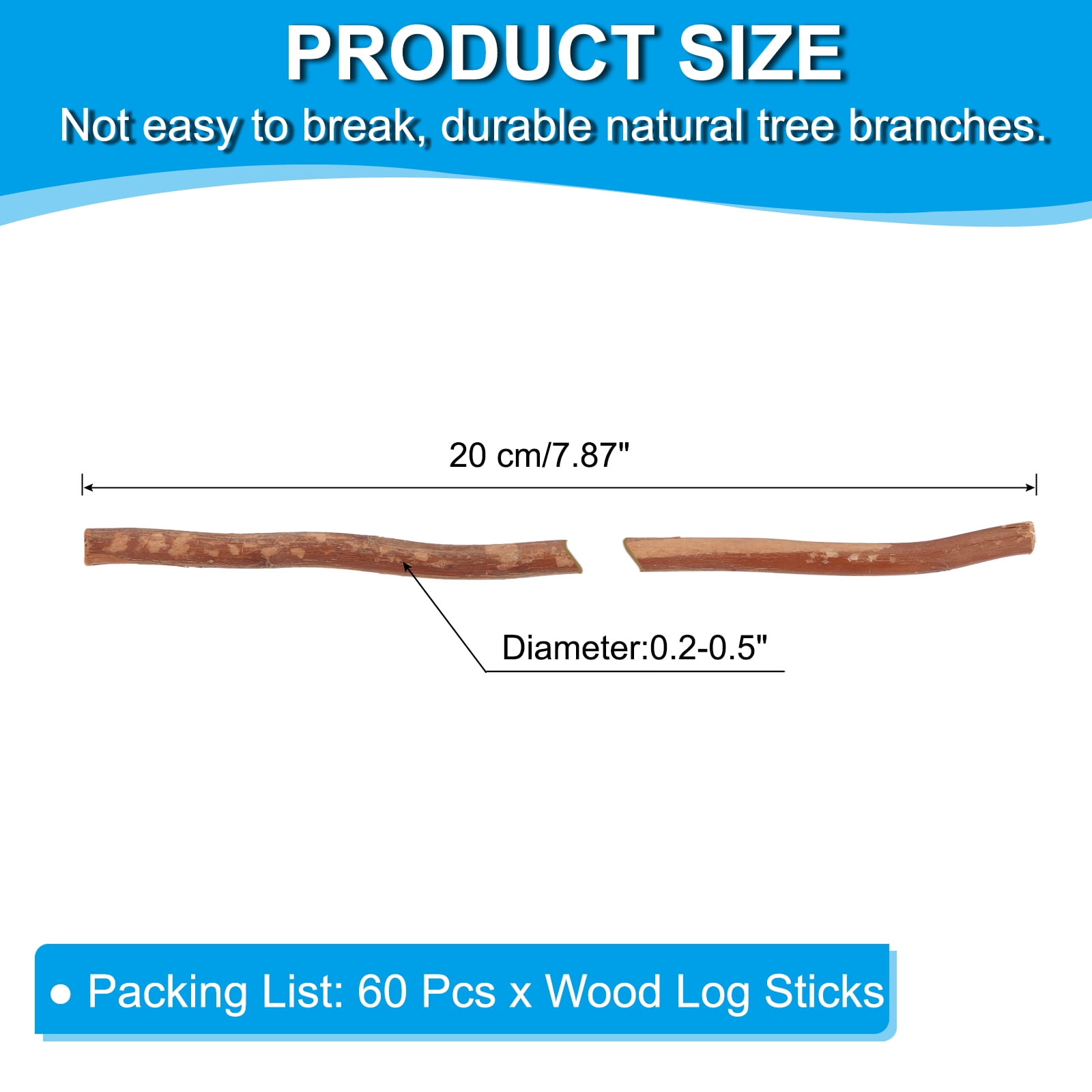 Uxcell 60 Pcs / 20cm Wood Log Sticks, 0.2-0.5inch inch in Diameter Natural Wood Craft Sticks, Dried Wood Sticks Decorative Wood Branch Sticks for DIY Crafts Accessory Photo Props, Brown