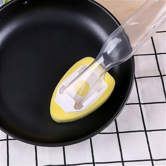 ACDANC Sponge Dish Brush with Handle,Dish Scrubber with Soap Dispenser,Kitchen Scrub Brush for Dishes Pots Pans Sink Cleaning,Water-Injection Pot Brush with Handle