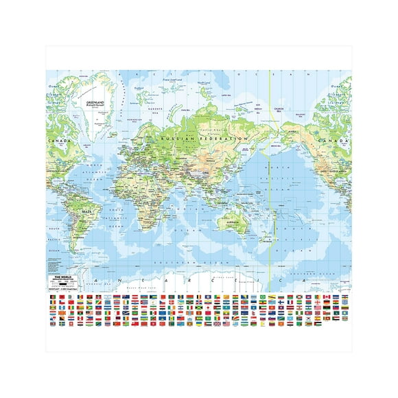 WCIC 90*90 Cm Grande Carte du Monde avec Drapeaux Imprimés Éducatifs Affiche Décoration Murale Bureau à Domicile