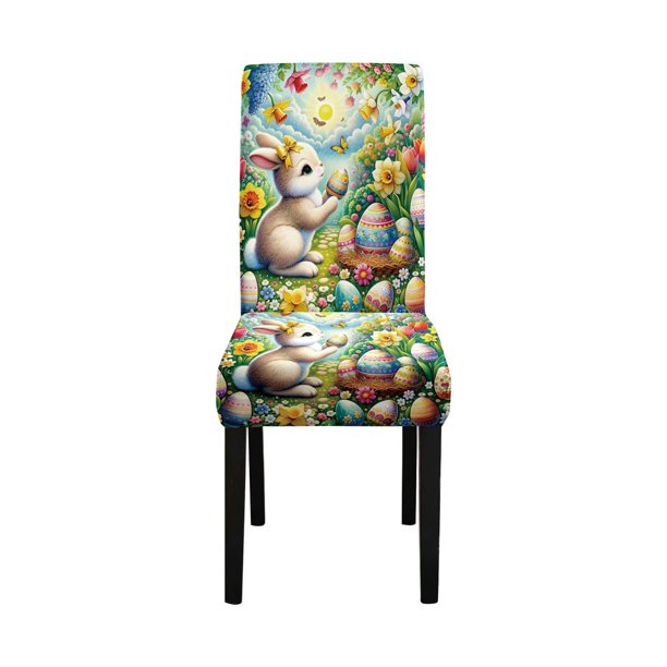 Funda decorativa para silla con motivos de Pascua Funda elástica universal para silla para mesa de comedor familiar Funda para silla de Pascua Adornos para el hogar Funda bonita para silla (E)