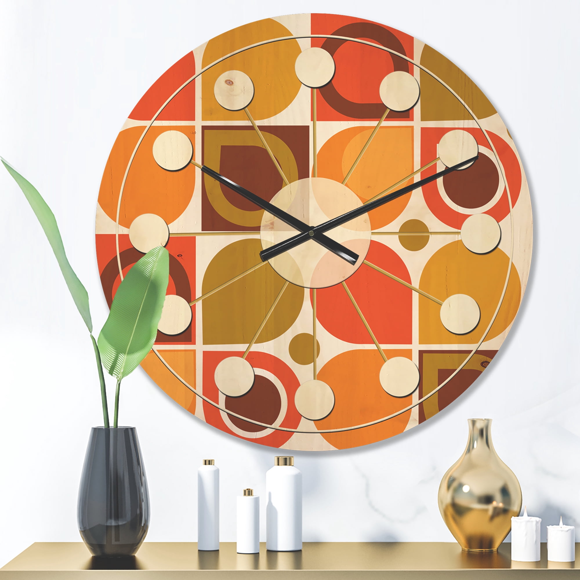 Designart 'Abstract Retro Geometric Pattern Design VI' Mid-Century Modern Wood Wall Clock