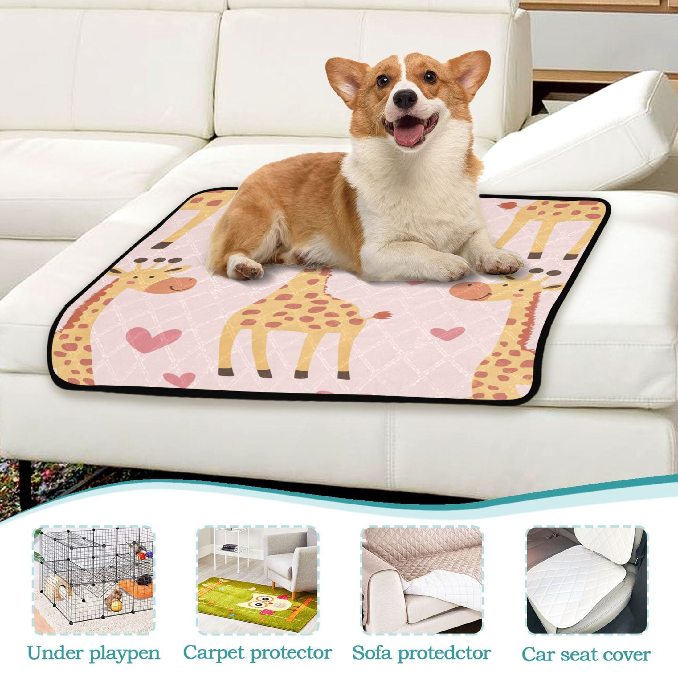 Qxltty Adorable Cartoon Giraffes Heart Pattern Cat litter Pads Pet Set of 2 Diaper Mats Center Anti-leakage Layer Absorbent Soft and Comfortable