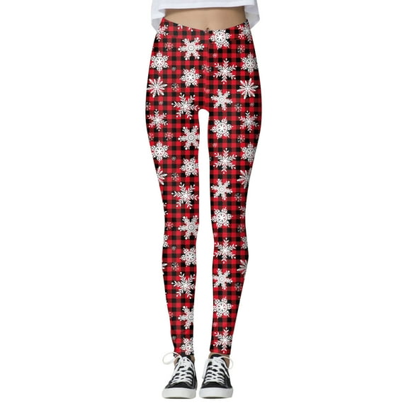 Fsqjgq Women's Christmas Leggings Plus Size Snowflake Printed Fitness Workout Yoga Leggings High Waisted Seamless Tights Pants 3XL