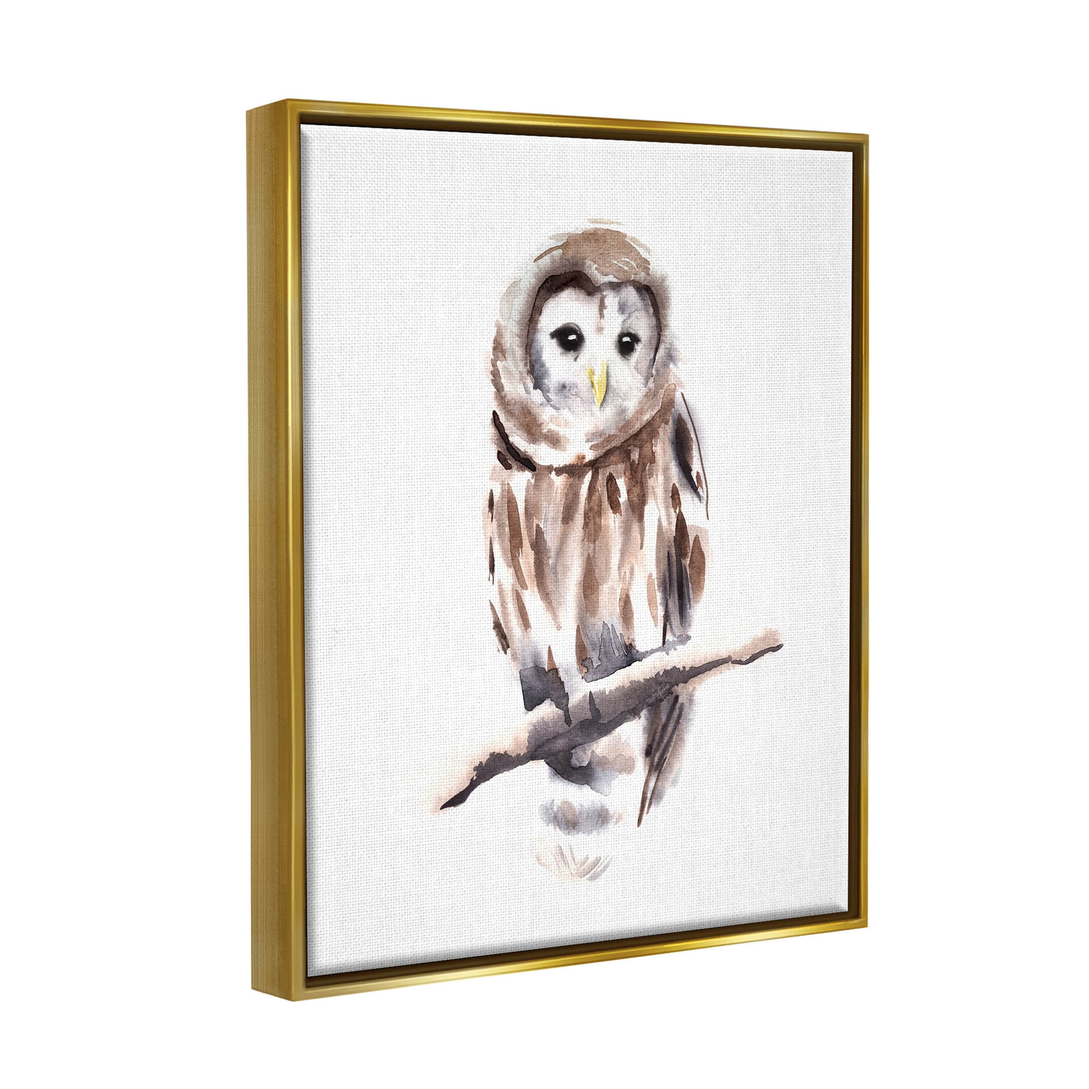 Stupell Industries Elegant Owl Perched Watercolor Detail Painting Metallic Gold Floating Framed Canvas Print Wall Art, Design by Annie Warren