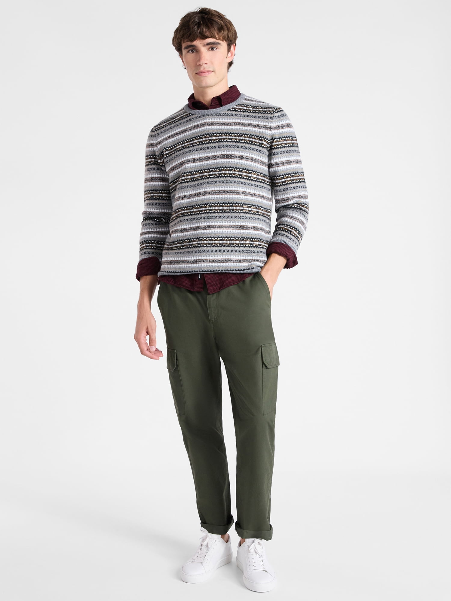 Free Assembly Men's Fair Isle Sweater with Long Sleeves, Size XS-3XL