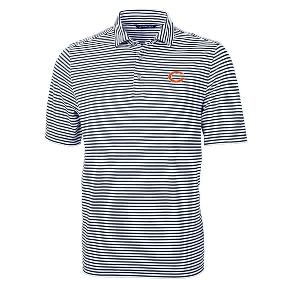 Men's Cutter & Buck Navy Chicago Bears Virtue Eco Pique Stripe Recycled Polo