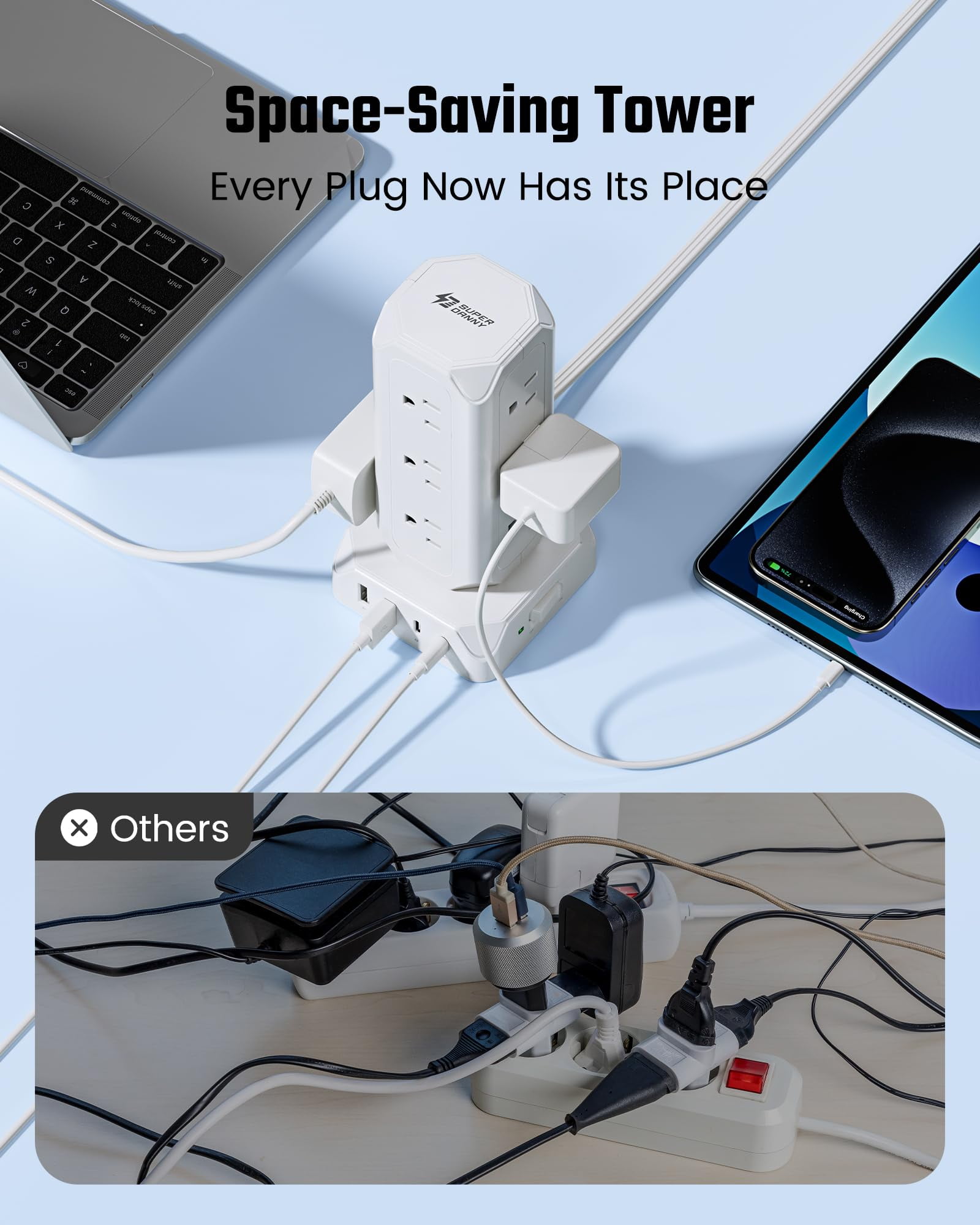 Koosom 35W Power Strip Tower,10FT Long Extension Cord,16-Outlet USB C Surge Protector, 12 AC Outlet,2 USB C and 2 USB A Ports Charging Staion