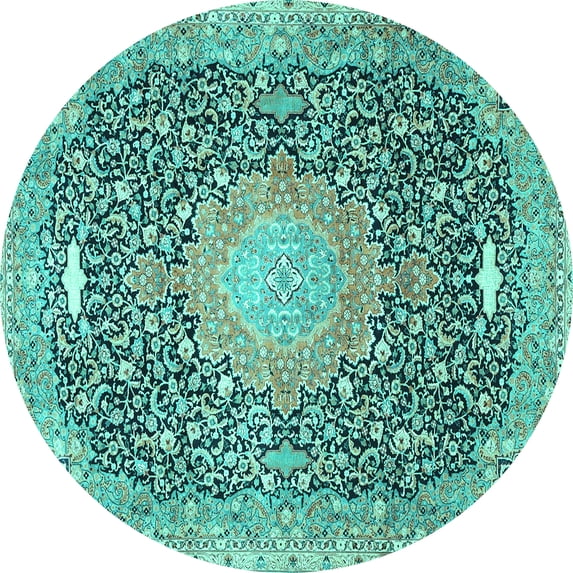 Ahgly Company Indoor Round Medallion Turquoise Blue Traditional Area Rugs, 6' Round