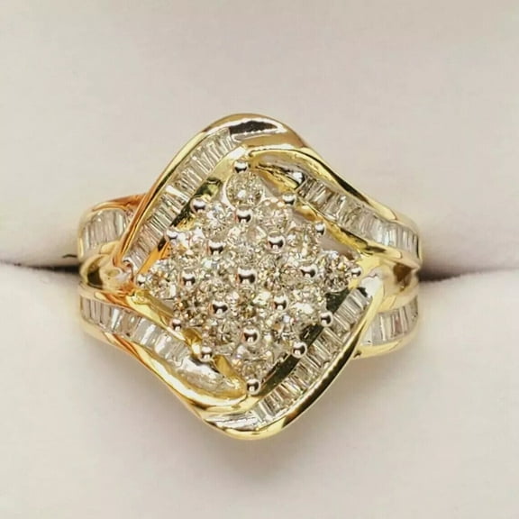 Mahablijewels Cluster Round Cut Cubic Zirconia 14K Yellow Gold Plated Wedding Womens Ring