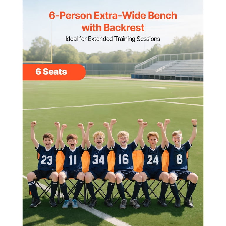 AsterOutdoor 6-Person Folding Sports Bench with Backrest, Orange photo 2