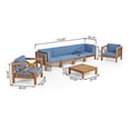 thumbnail image 6 of GDF Studio Keith Outdoor Acacia Wood 6 Seater Sofa Chat Set with Cushions, Teak and Blue, 6 of 13